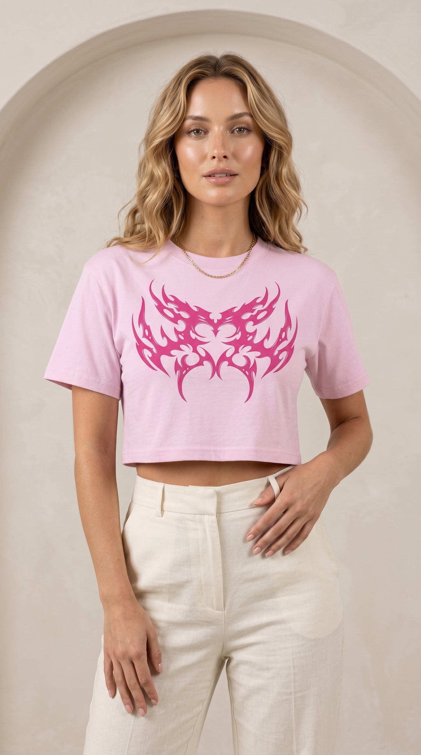 Dapper Butterfly Crop Tee – Pink