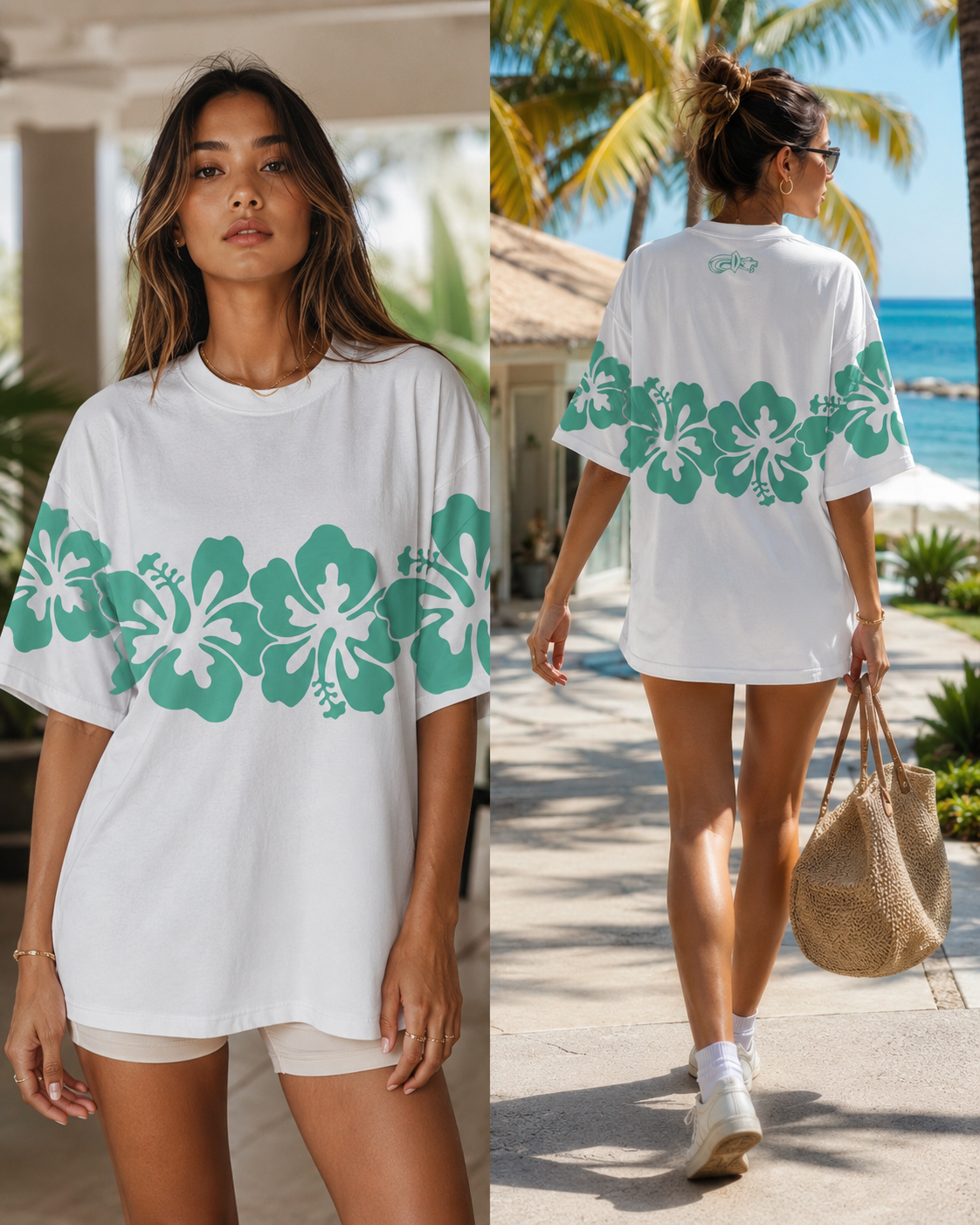 Dapper Tropical Bloom Oversized Tee – White