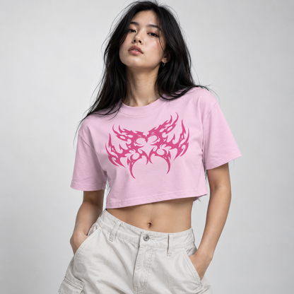 Dapper Butterfly Crop Tee – Pink