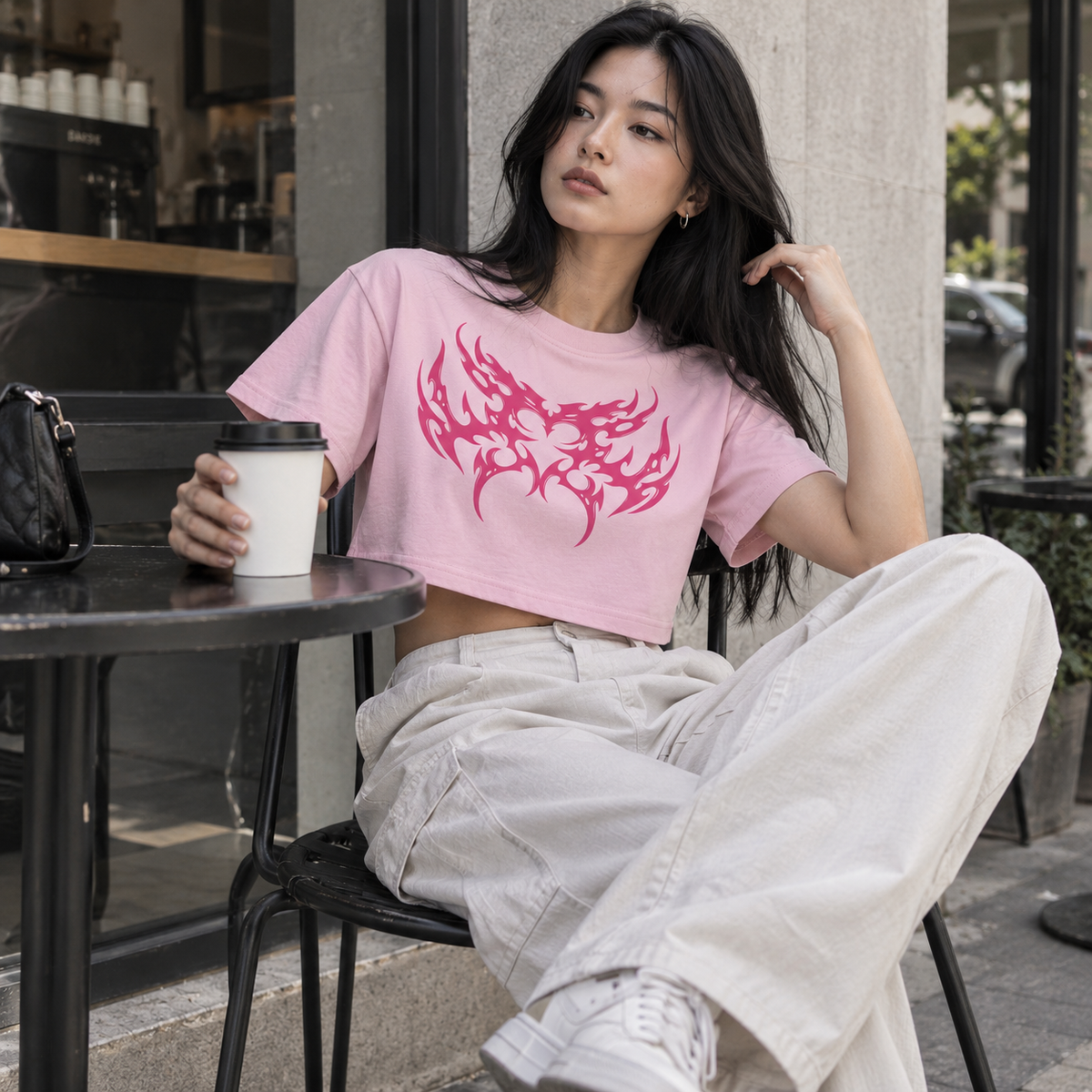 Dapper Butterfly Crop Tee – Pink