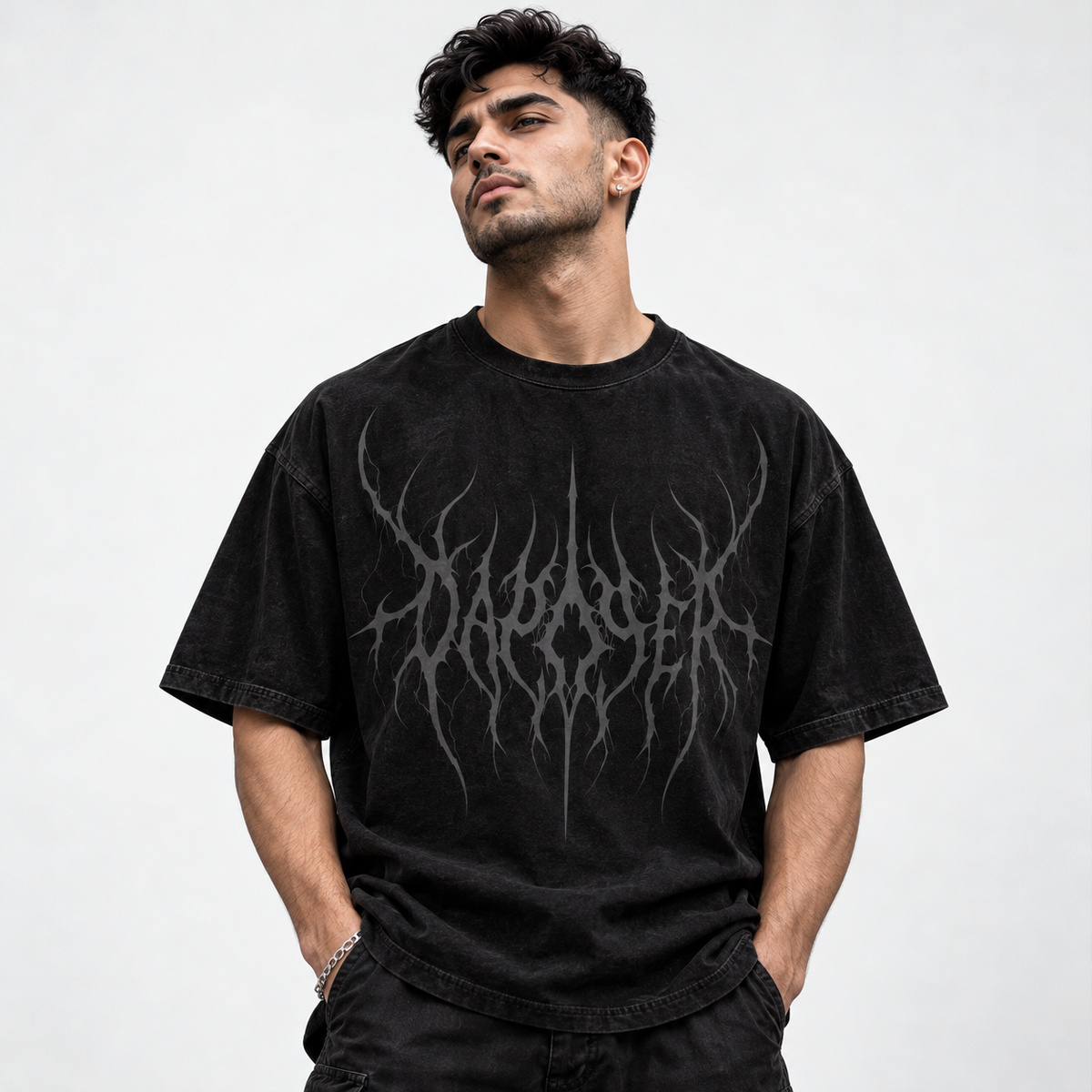 Dapper Shadow Gothic Oversized Tee – Black