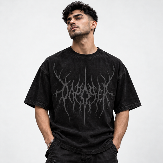 Dapper Shadow Gothic Oversized Tee – Black
