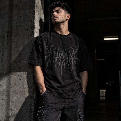Dapper Shadow Gothic Oversized Tee – Black