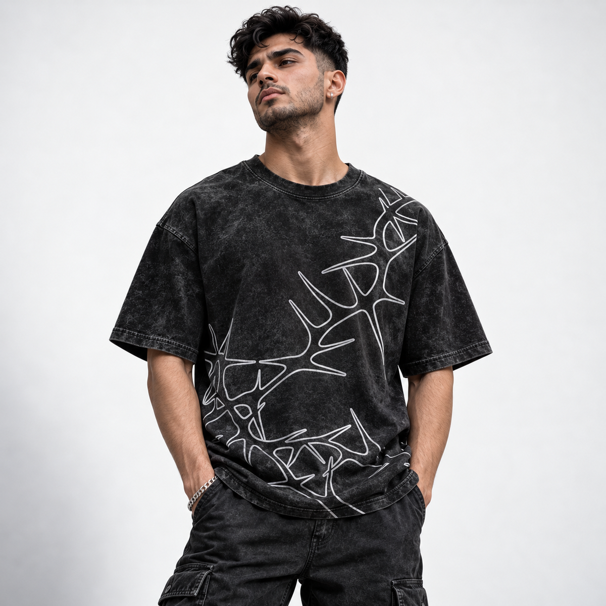 Dapper Thorn Acid Wash Oversized Tee – Black