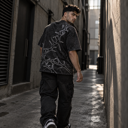 Dapper Thorn Acid Wash Oversized Tee – Black