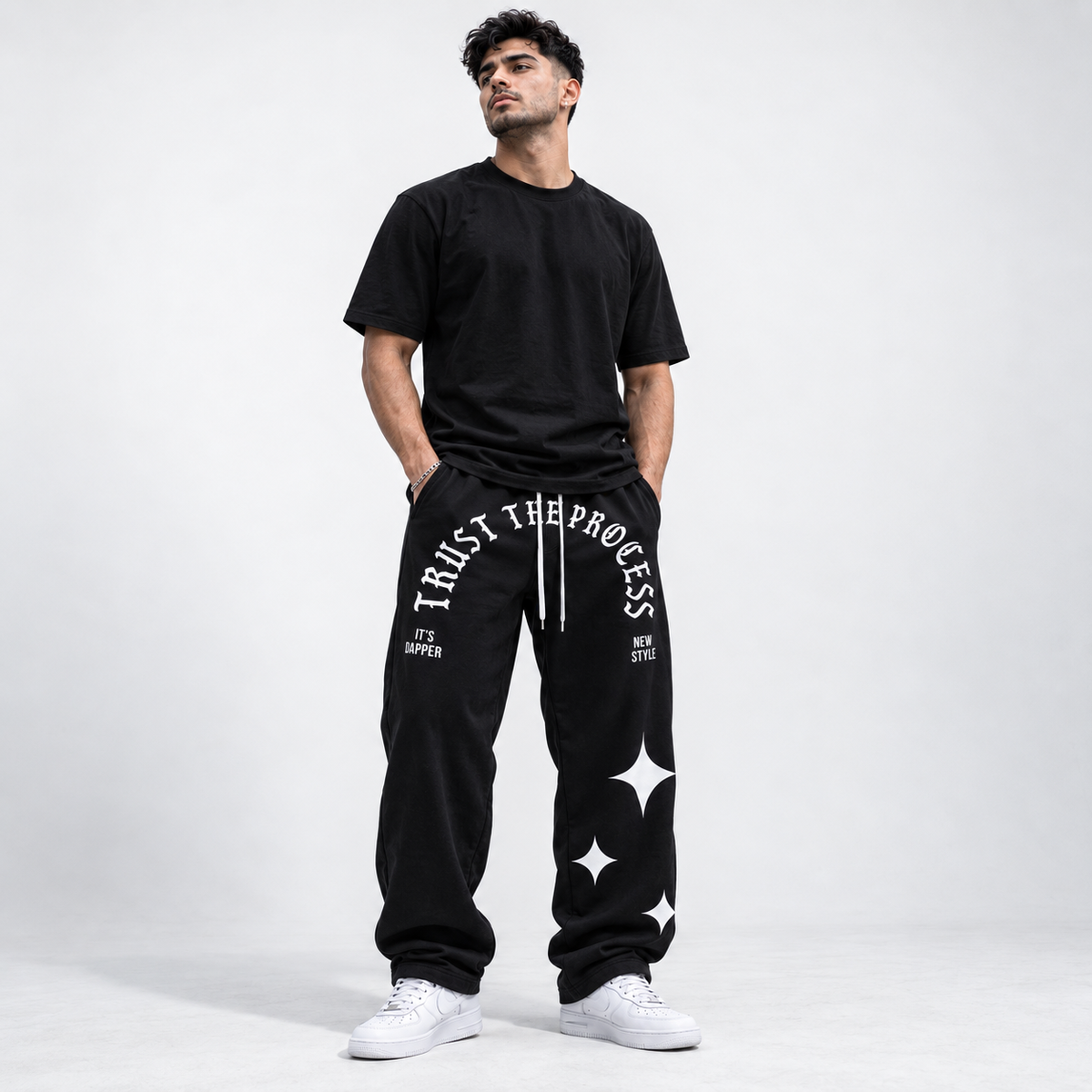 Dapper Trust The Process Men Oversized Joggers – Black