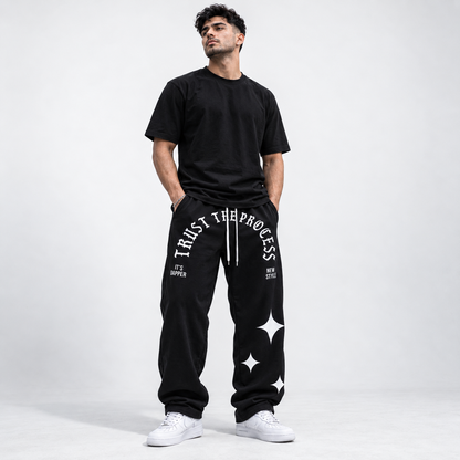 Dapper Trust The Process Men Oversized Joggers – Black