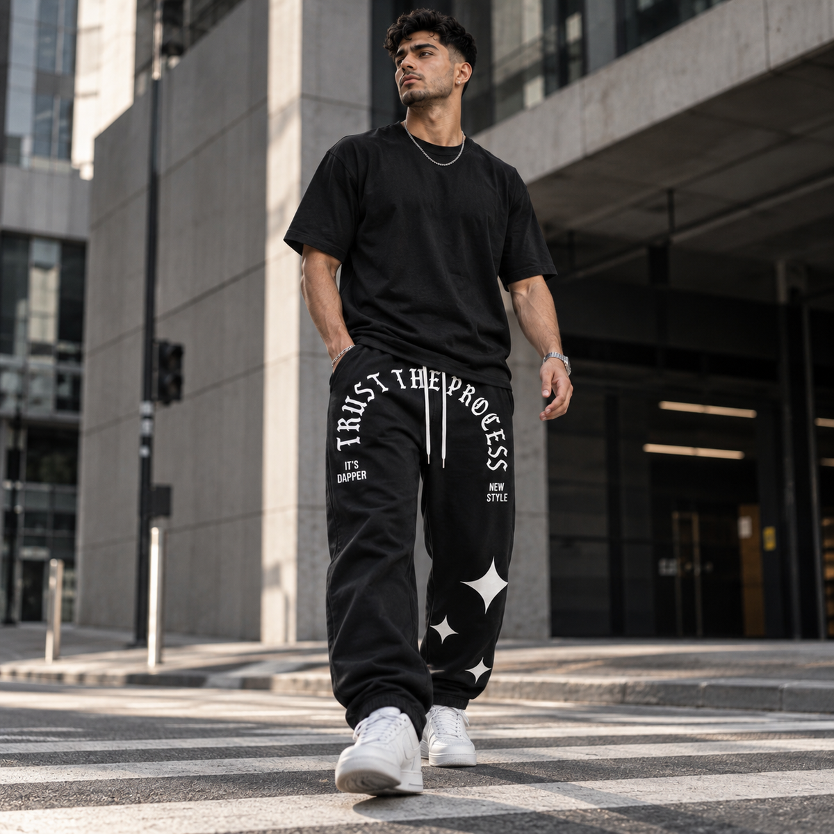 Dapper Trust The Process Men Oversized Joggers – Black