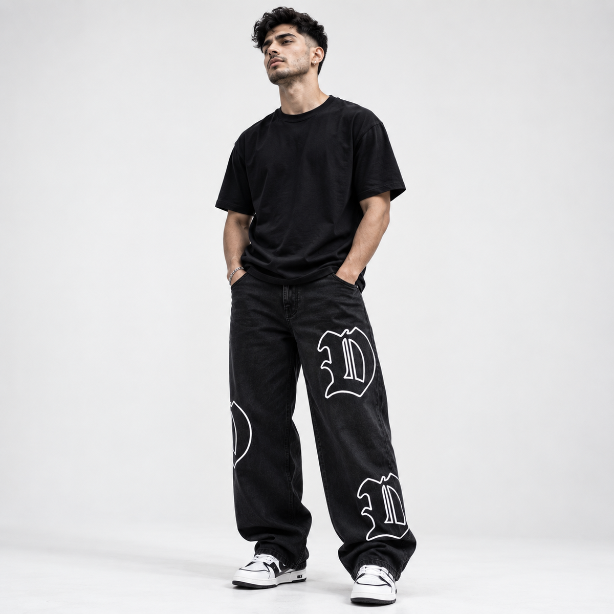 Gothic Dapper Baggy Denim Men Jeans – Black