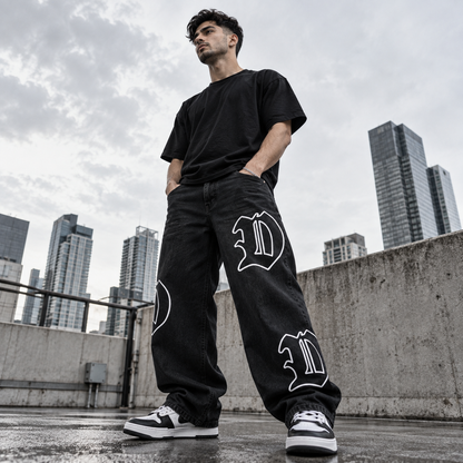 Gothic Dapper Baggy Denim Men Jeans – Black
