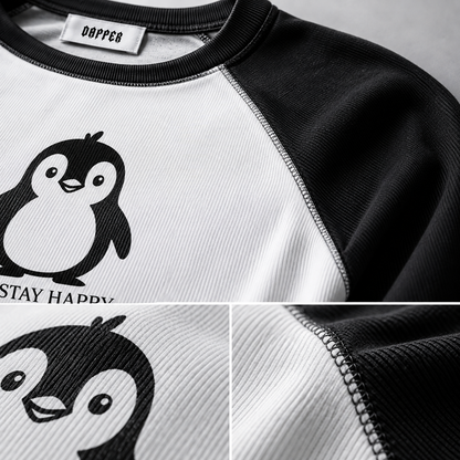 Stay Happy Long Sleeve Crop Tee – White/Black