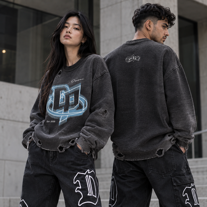 Sun Fade Distressed Ripped Crewneck sweater