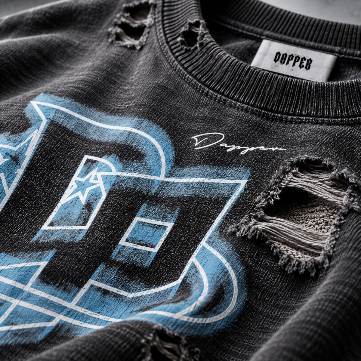 Sun Fade Distressed Ripped Crewneck sweater