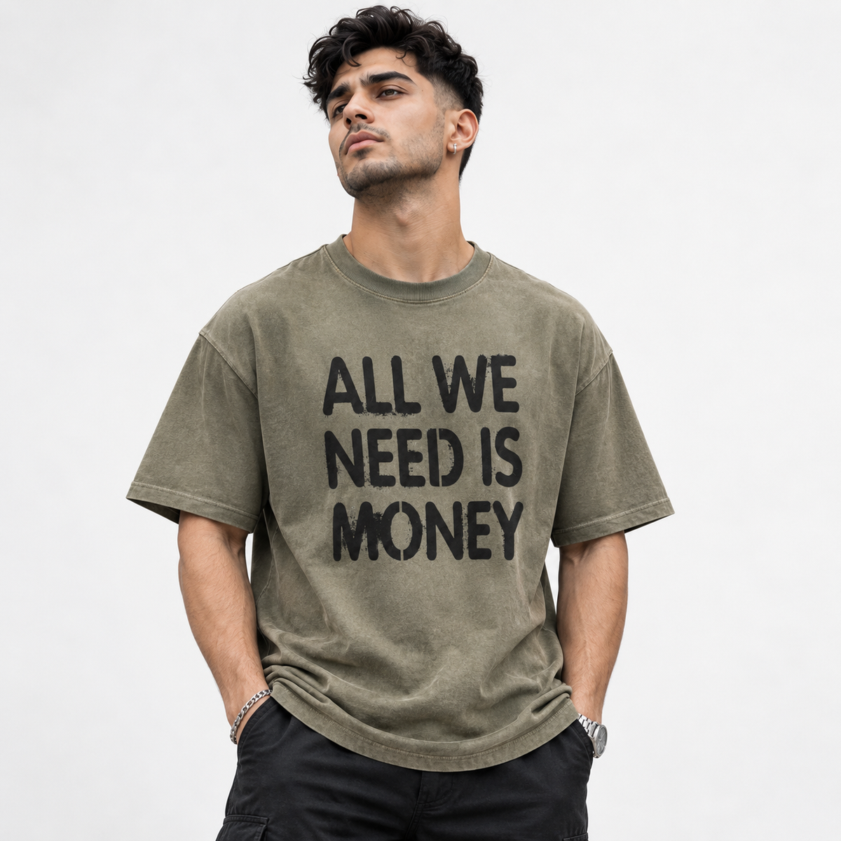 Vintage Men Washed Oversized Cotton T-Shirt