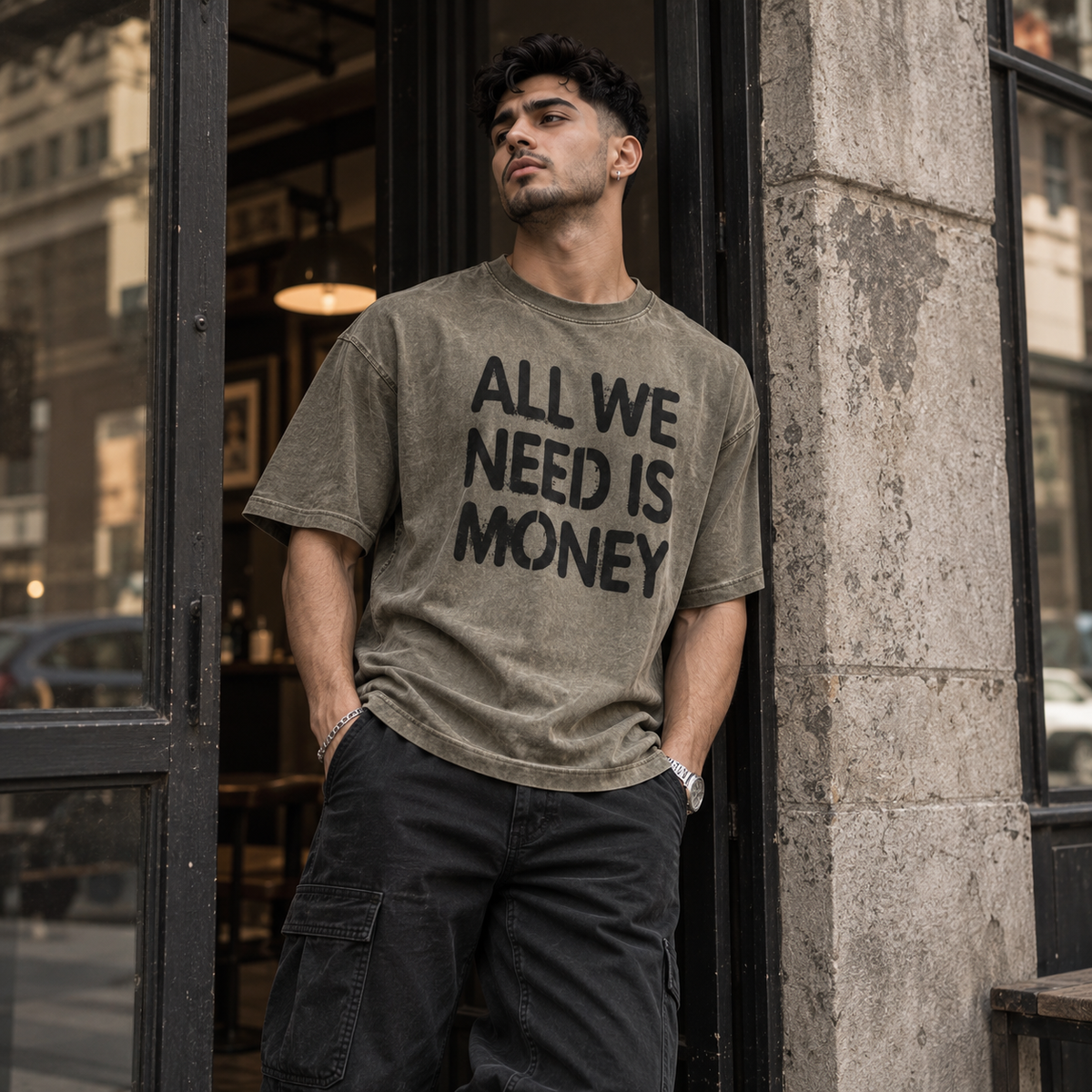 Vintage Men Washed Oversized Cotton T-Shirt