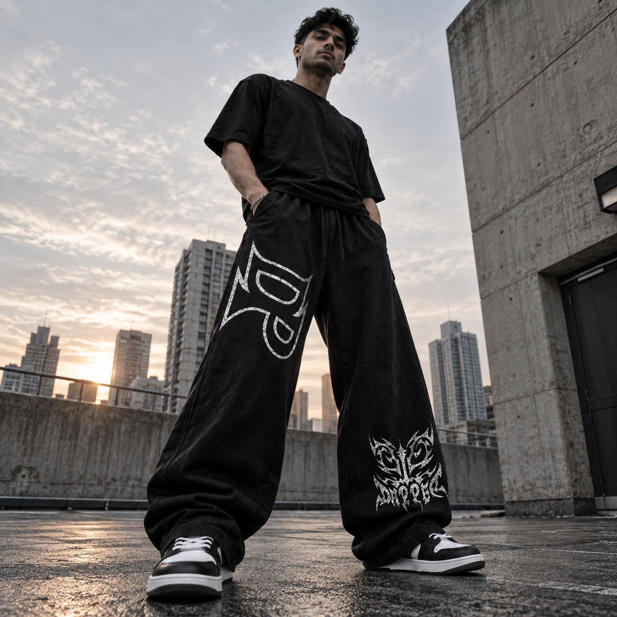 Snow Washed Raw Edge Men Sweatpants