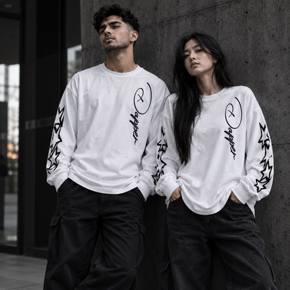 Oversized Unisex White Dapper Star Long Sleeve T-Shirt