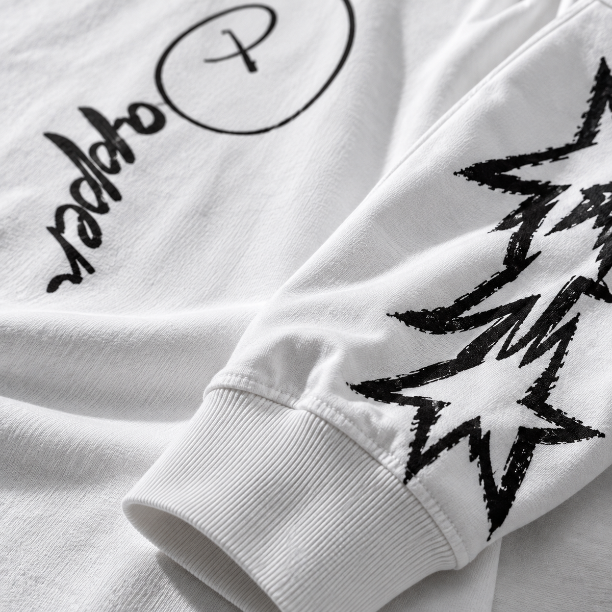 Oversized Unisex White Dapper Star Long Sleeve T-Shirt