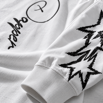 Oversized Unisex White Dapper Star Long Sleeve T-Shirt