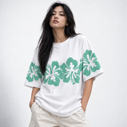 Dapper Tropical Bloom Oversized Tee – White