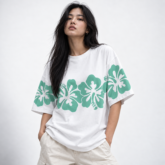 Dapper Tropical Bloom Oversized Tee – White