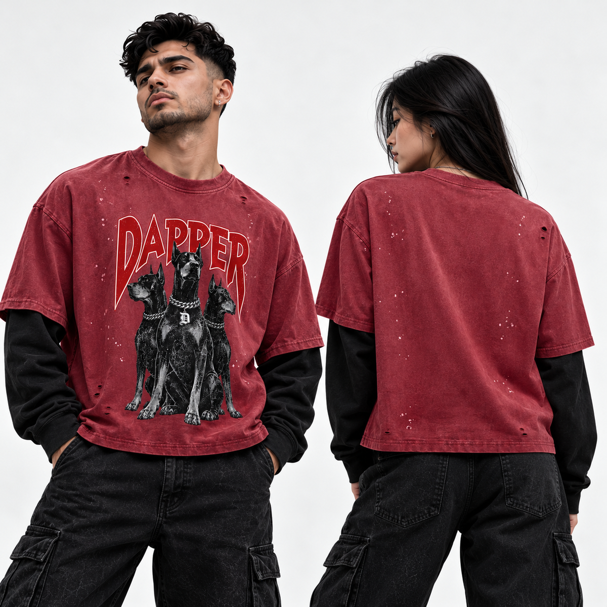 Unisex Vintage Wash Distressed Layer T-Shirt