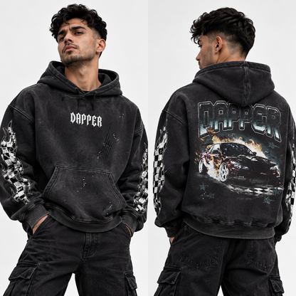 Vintage Washed Frayed Fleece Hoodie