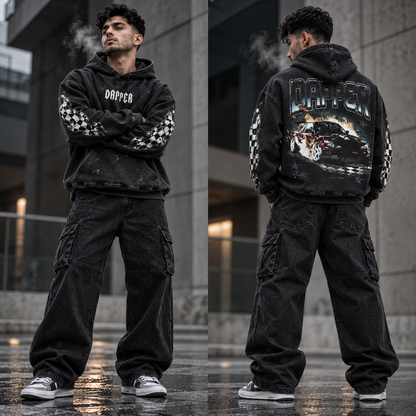 Vintage Washed Frayed Fleece Hoodie