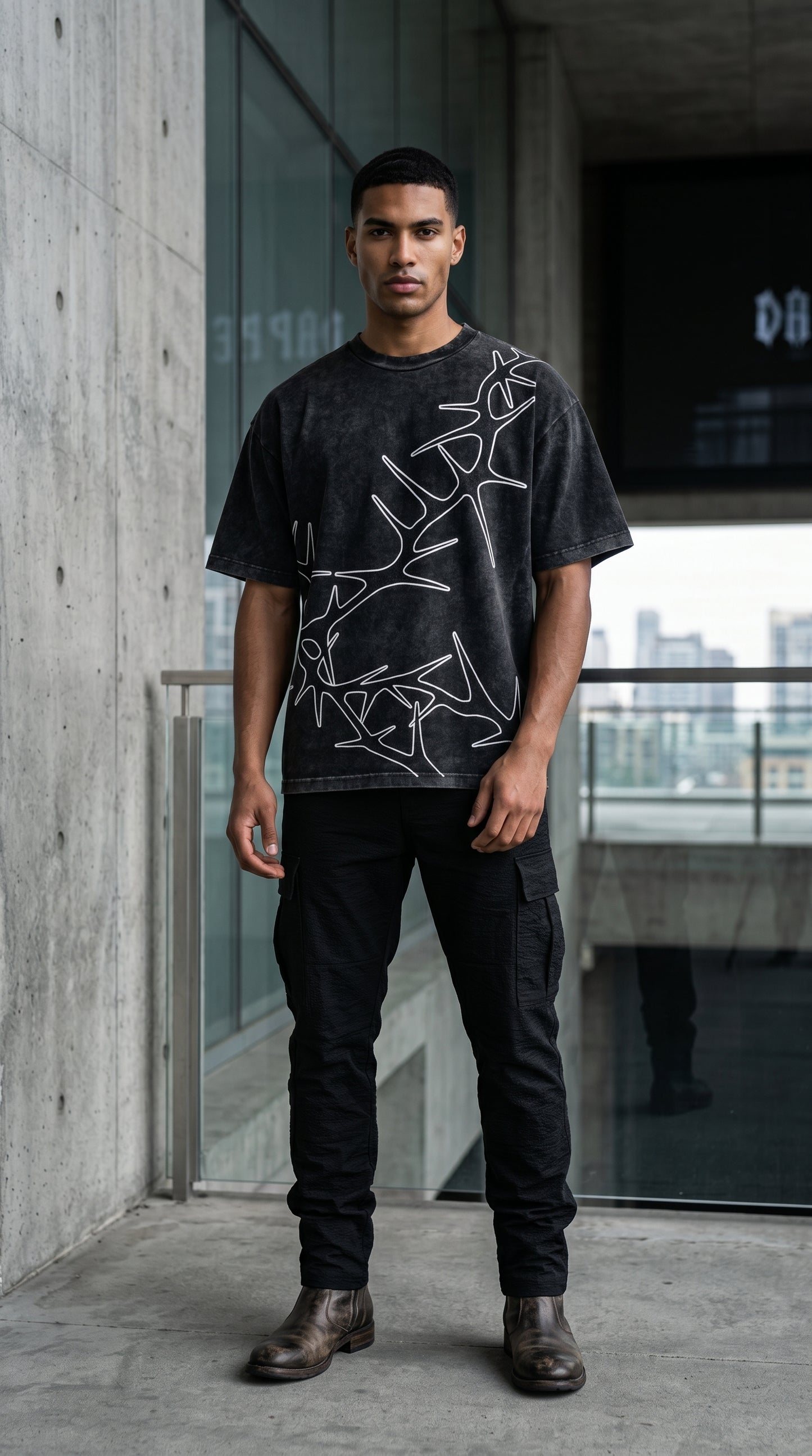 Dapper Thorn Acid Wash Oversized Tee – Black